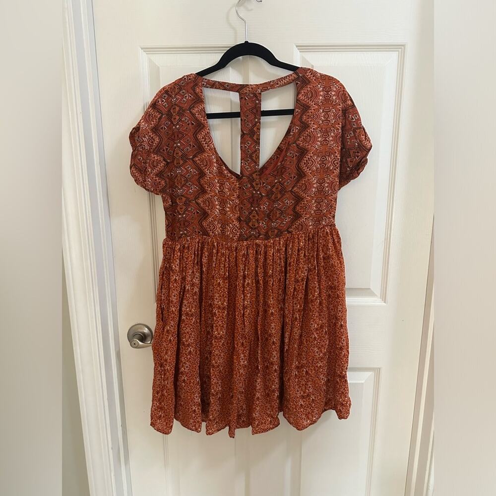 Free People Sundown Babydoll Short Mini Dress Orange Size Medium with pockets! - Picture 3 of 8